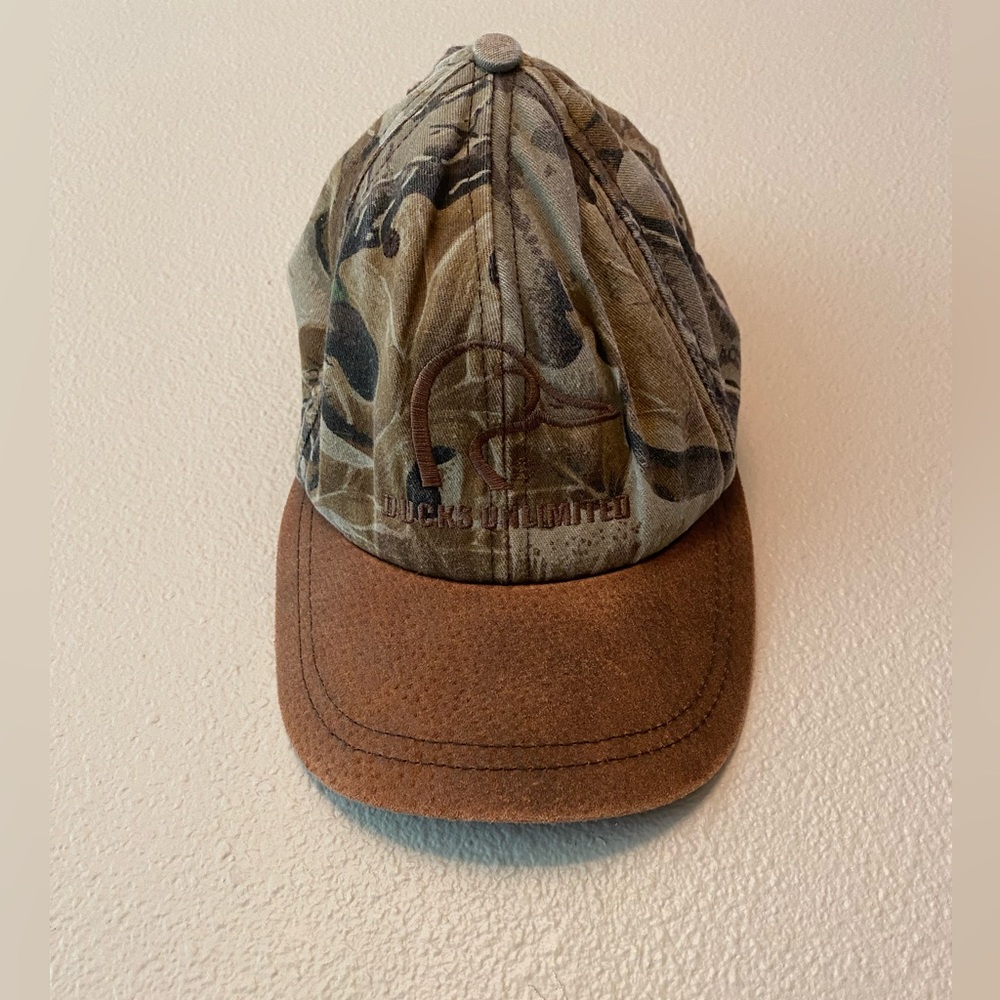 Ducks Unlimited Camo Baseball Cap with Brown Suede Bill